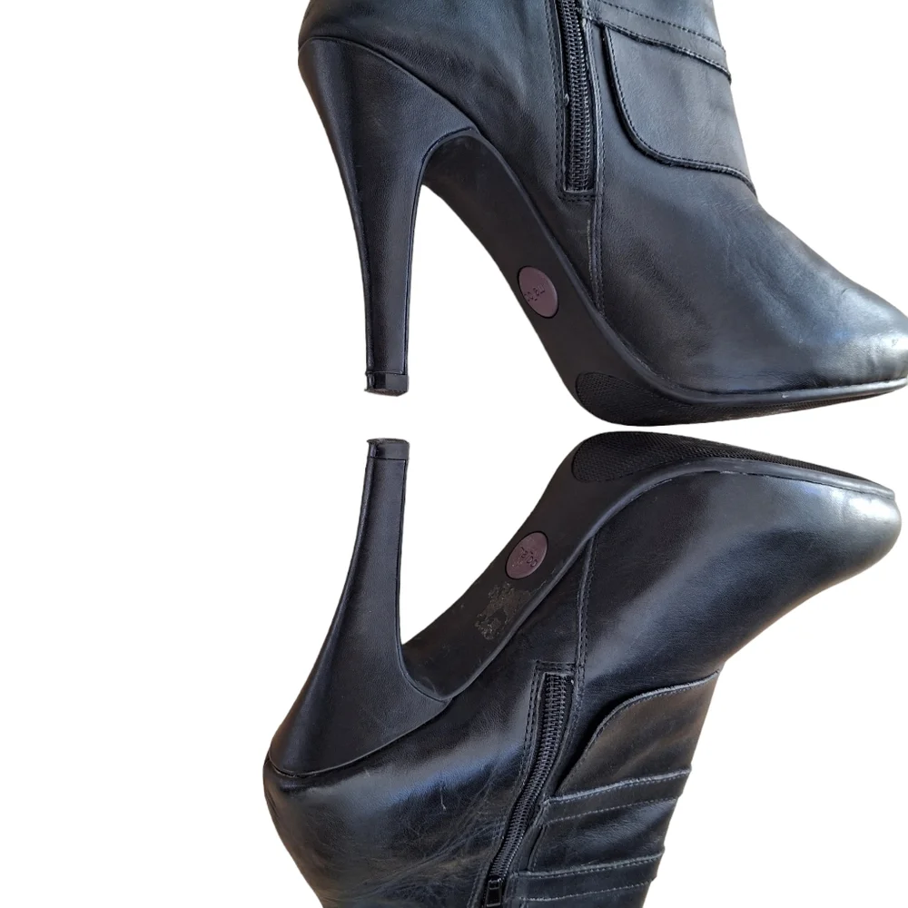 Me Too Lennon Womens Black Leather Platform Heeled Bootie Ankle Boot sz 9.5M …
